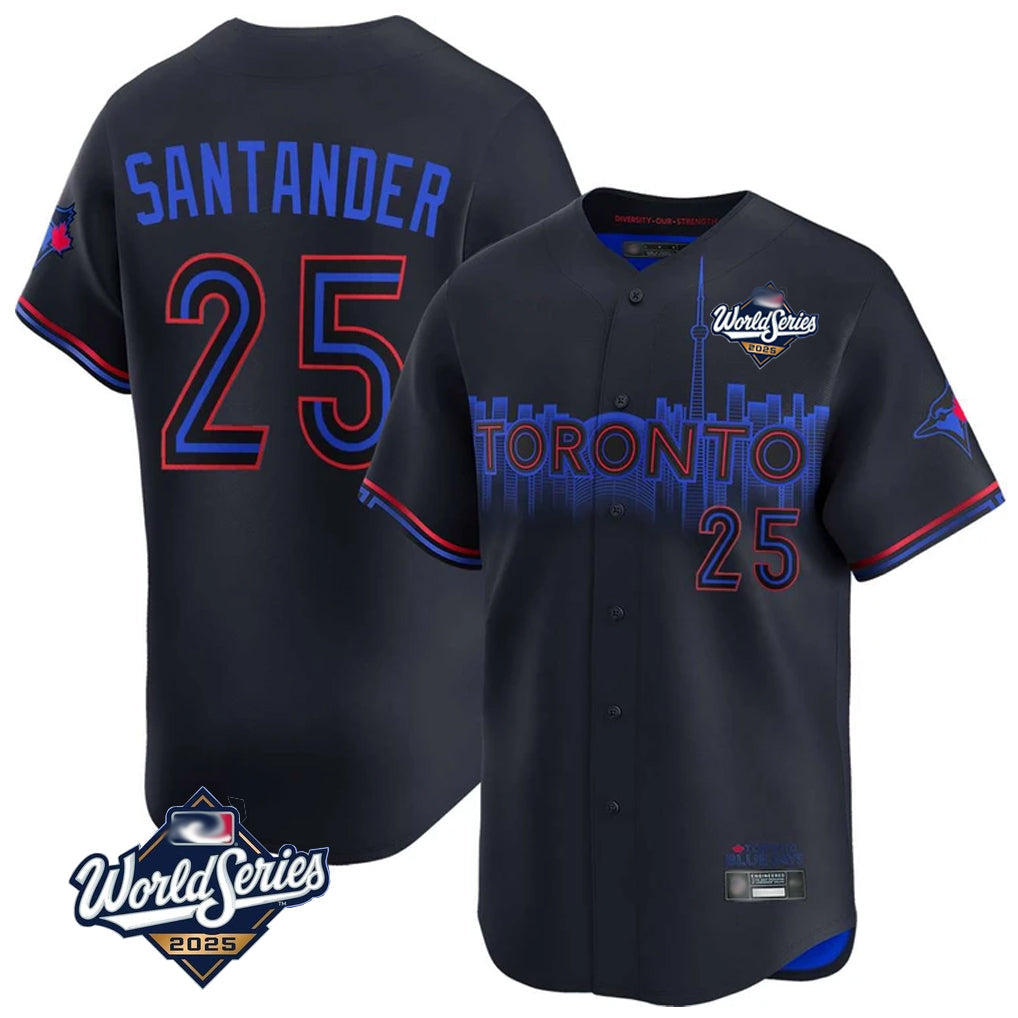 MATTH T.Blue Jays #25 Anthony Santander Player Black&Blue 2025 World Series City Connect Limited Stitched Jerseys