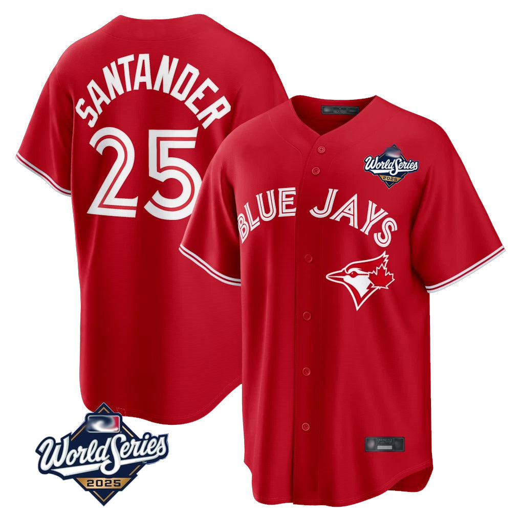 MATTH T.Blue Jays #25 Anthony Santander Player Red 2025 World Series Home Limited Stitched Jerseys