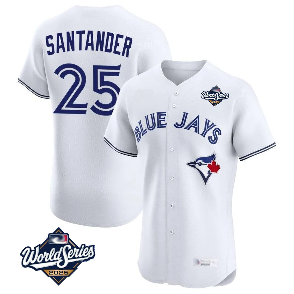 MATTH T.Blue Jays #25 Anthony Santander Player White 2025 World Series Elite Limited Home Stitched Jerseys