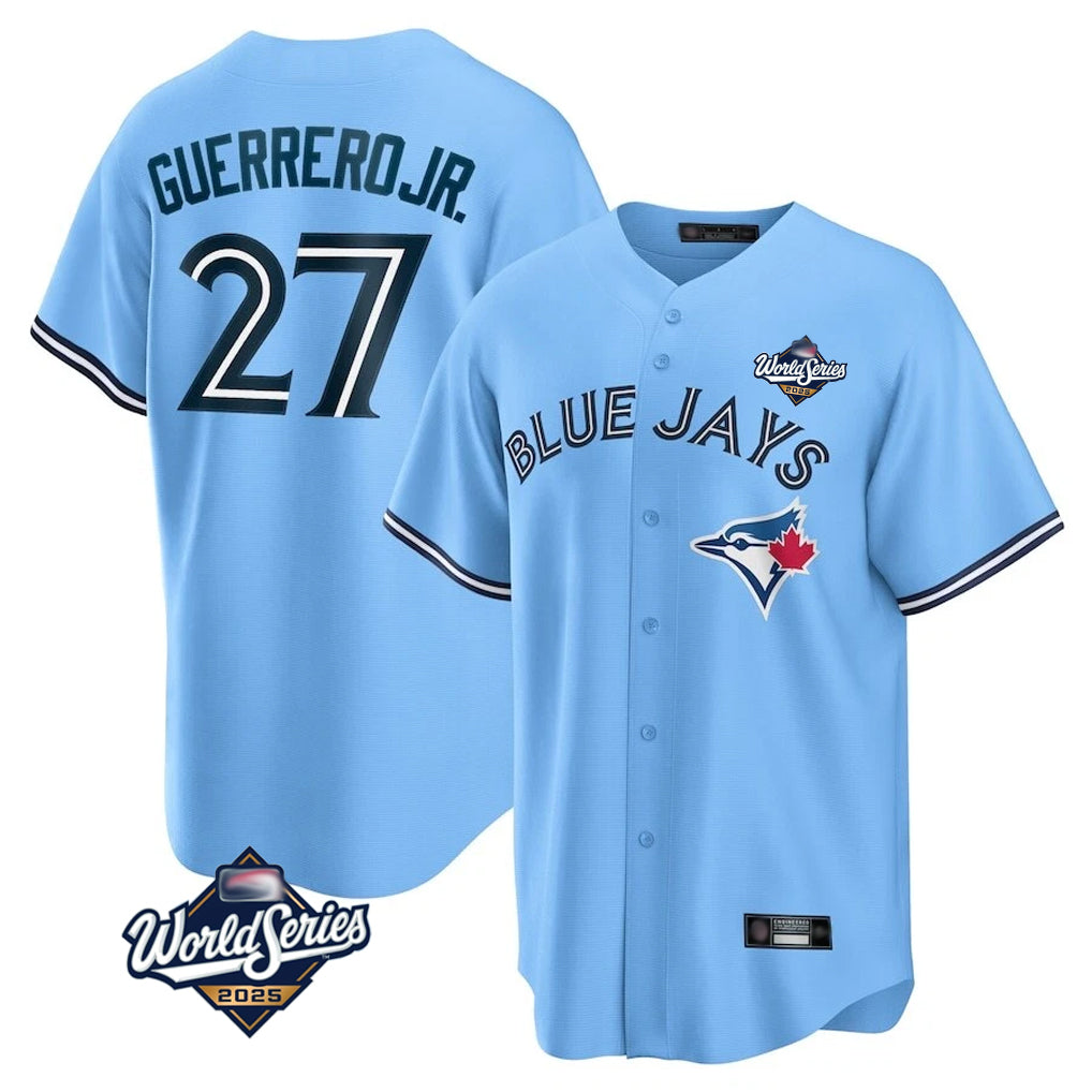 MATTH T.Blue Jays #27 Vladimir Guerrero Jr Player Light Blue 2025 World Series Game Stitched Jersey