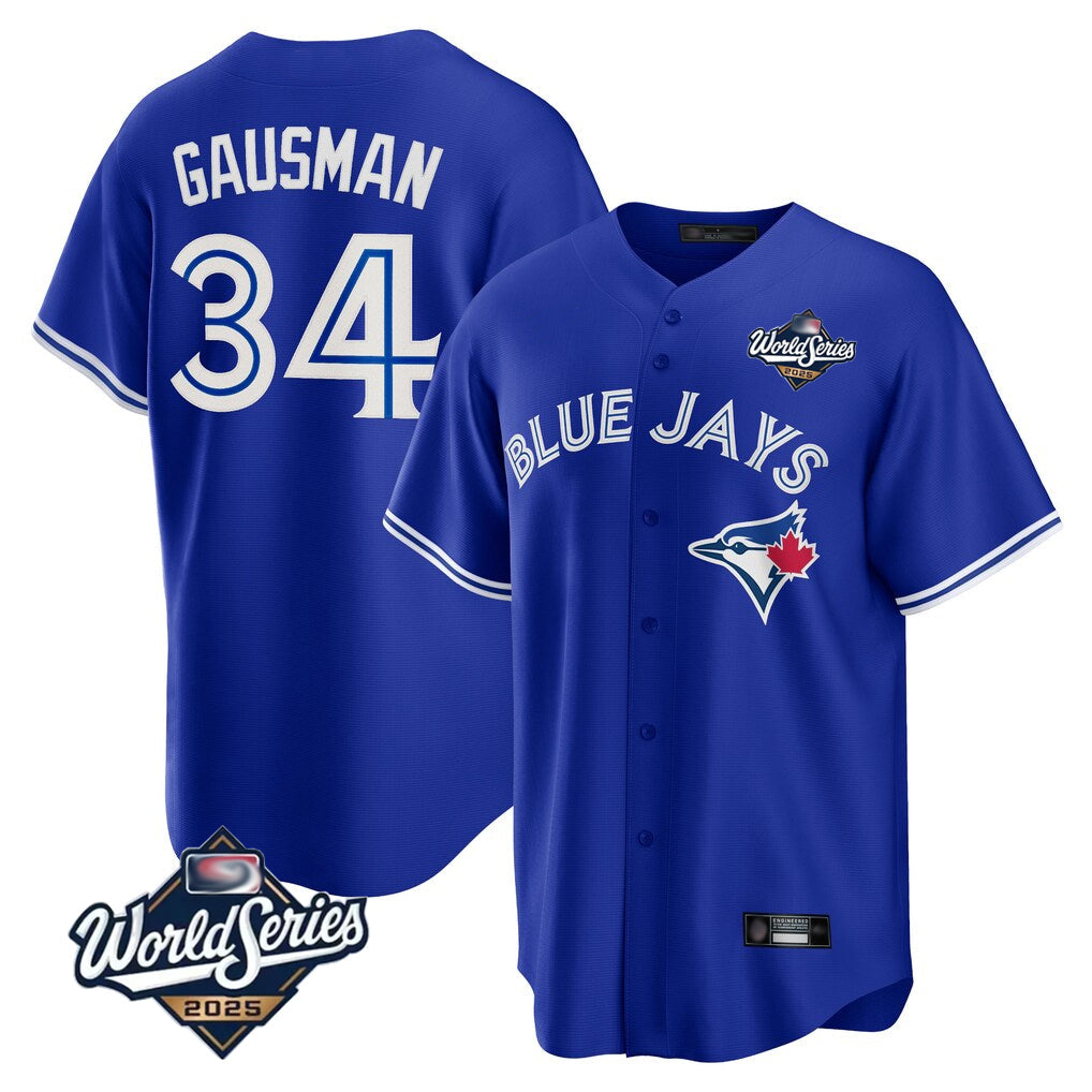 MATTH T.Blue Jays #34 Kevin Gausman Player Royal 2025 World Series Limited Stitched Jerseys