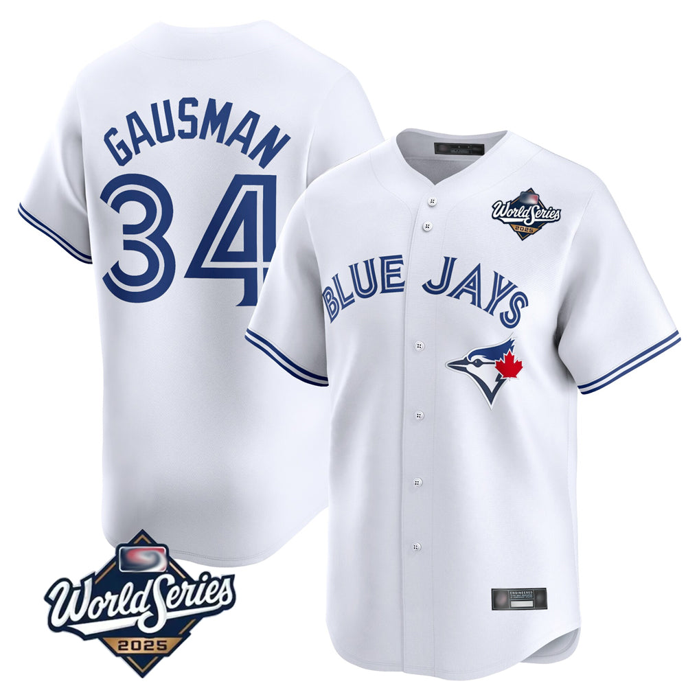 MATTH T.Blue Jays #34 Kevin Gausman Player White 2025 World Series Home Limited Stitched Jerseys