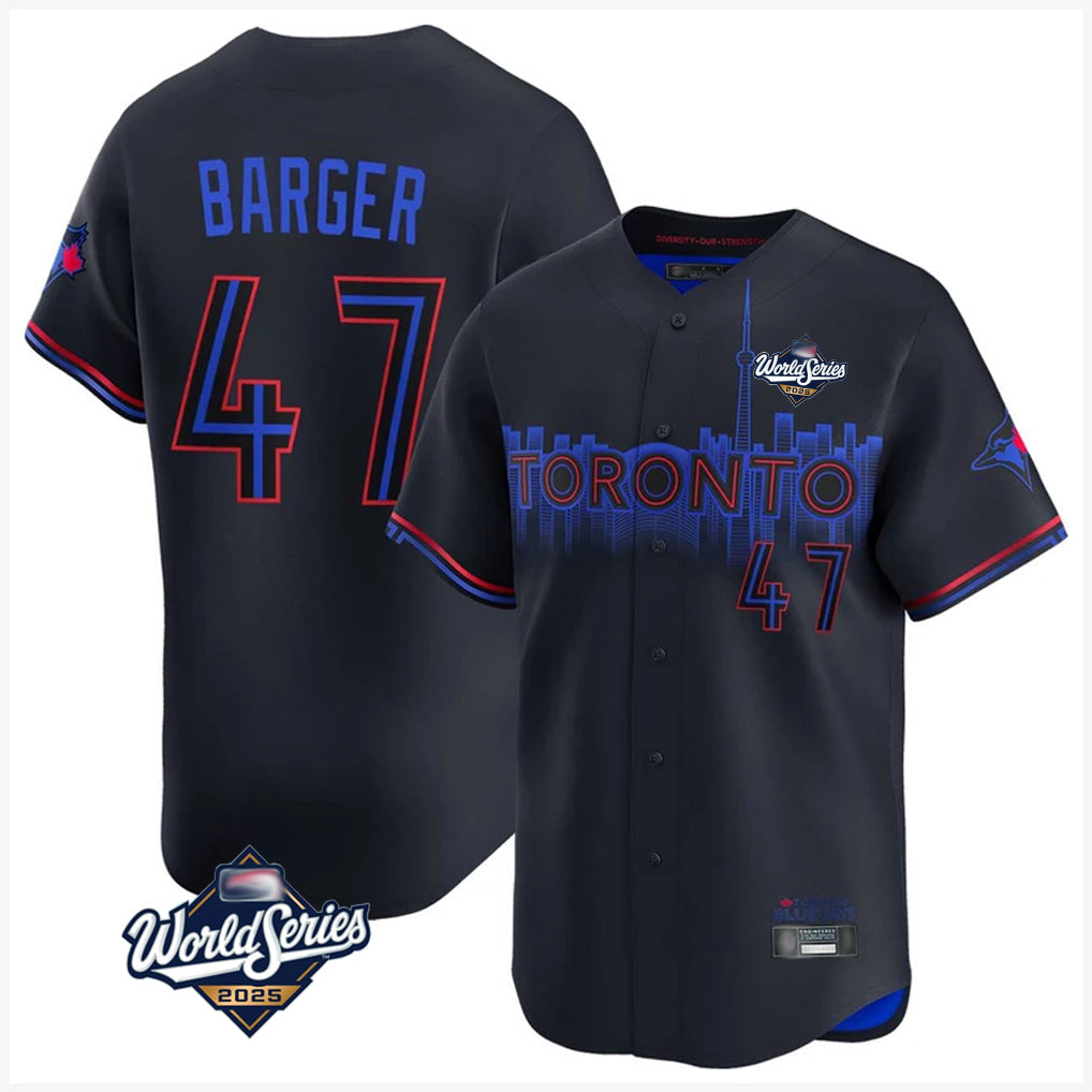 MATTH T.Blue Jays #47 Addison Barger Player Black 2025 World Series City Connect Stitched Jerseys