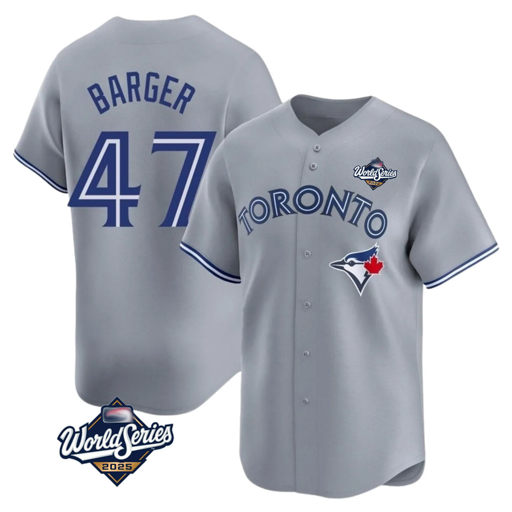 MATTH T.Blue Jays #47 Addison Barger Player Gray 2025 World Series Stitched Jerseys