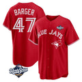 MATTH T.Blue Jays #47 Addison Barger Player Red 2025 World Series Game Stitched Jerseys