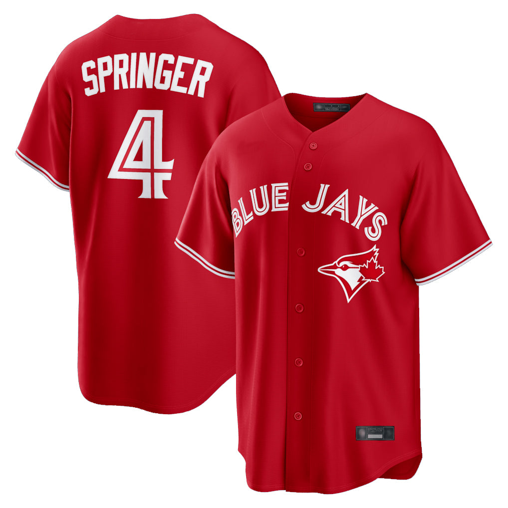 MATTH T.Blue Jays #4 George Springer Player Red Home Game Stitched Jerseys