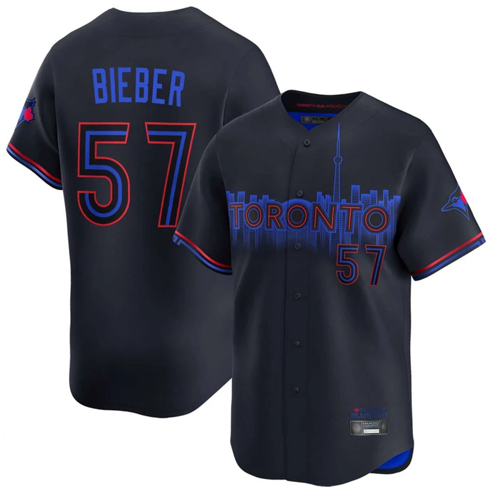 MATTH T.Blue Jays #57 Shane Bieber Player Black City Connect Limited Home Stitched Jerseys
