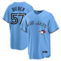 MATTH T.Blue Jays #57 Shane Bieber Player Blue Home Stitched Jerseys