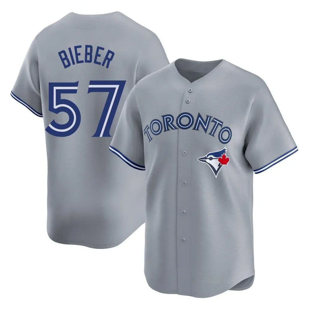 MATTH T.Blue Jays #57 Shane Bieber Player Gray Home Stitched Jerseys