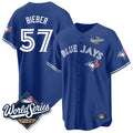 MATTH T.Blue Jays #57 Shane Bieber Player Royal 2025 World Series All Stitched Jerseys