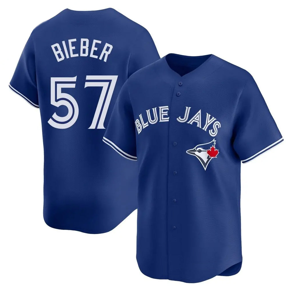 MATTH T.Blue Jays #57 Shane Bieber Player Royal Home Stitched Jerseys