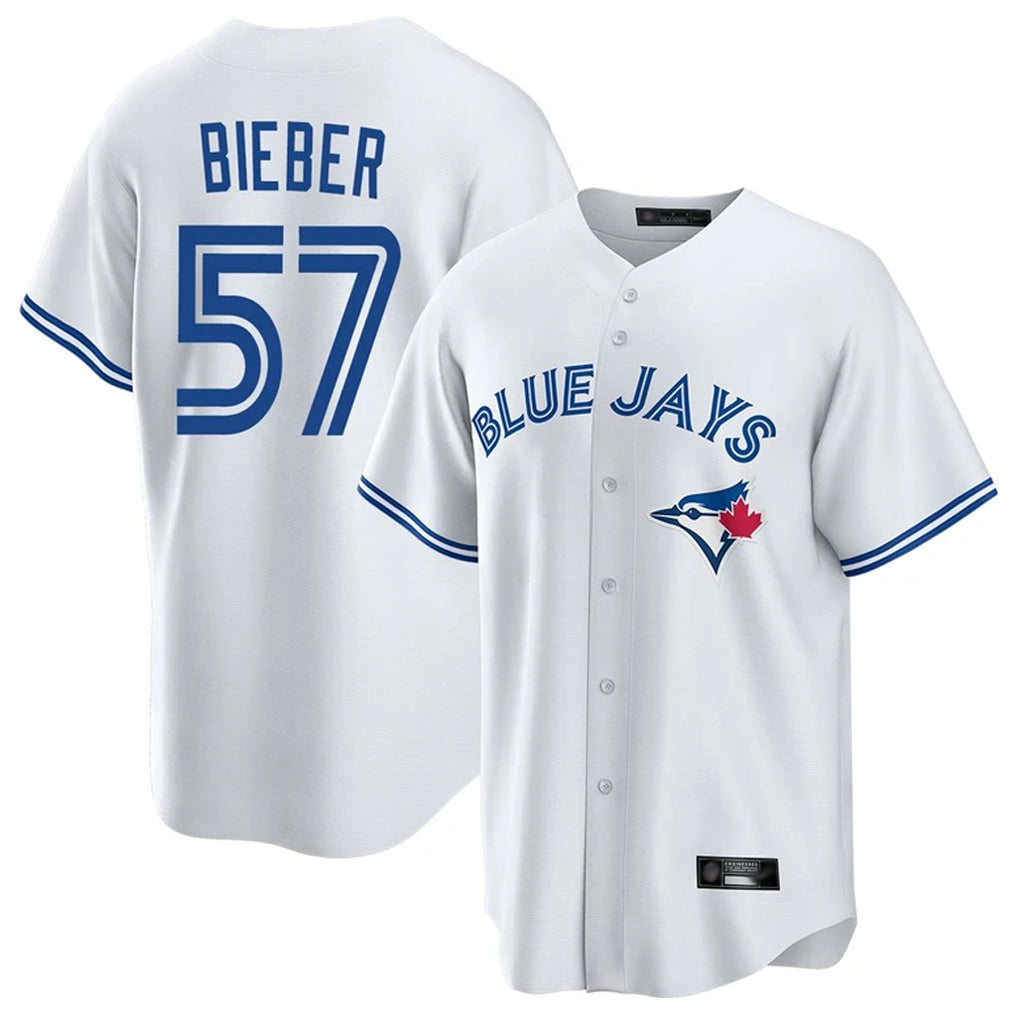 MATTH T.Blue Jays #57 Shane Bieber Player White Game Stitched Jerseys