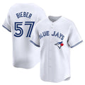 MATTH T.Blue Jays #57 Shane Bieber Player White Limited Home Stitched Jerseys