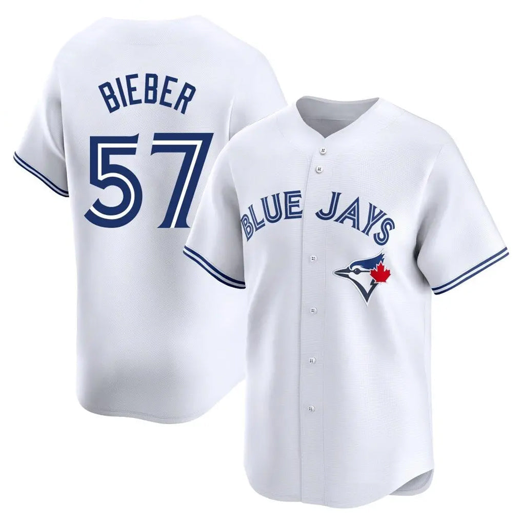 MATTH T.Blue Jays #57 Shane Bieber Player White Limited Home Stitched Jerseys