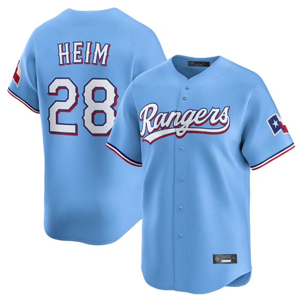 MATTH T.Rangers #28 Jonah Heim Player Light Blue Home Limited Stitched Jerseys