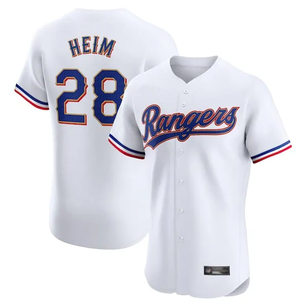MATTH T.Rangers #28 Jonah Heim Player White Gold Collection Limited Elite Stitched Jerseys