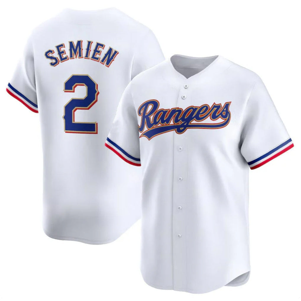 MATTH T.Rangers #2 Marcus Semien Player Gold Collection Limited White Stitched Jerseys