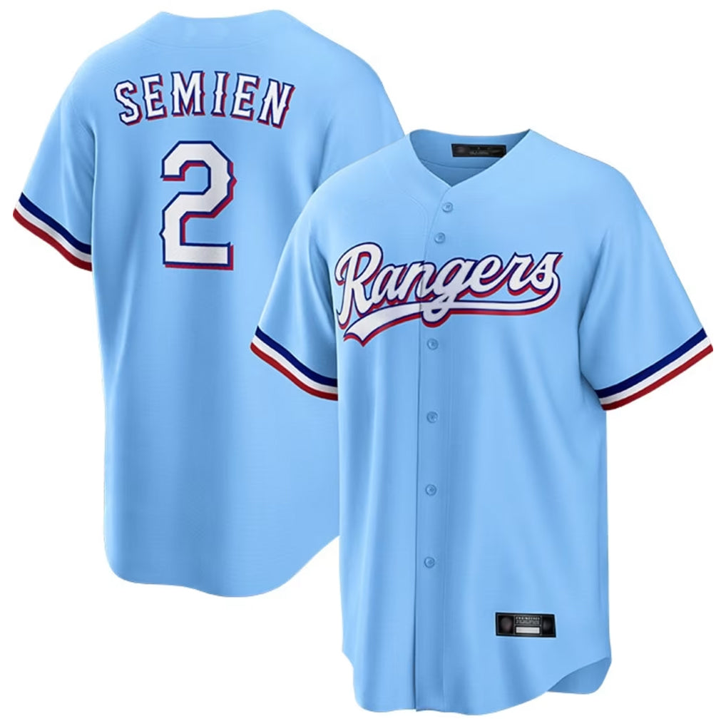 MATTH T.Rangers #2 Marcus Semien Player Light Blue Replica Game Stitched Jerseys
