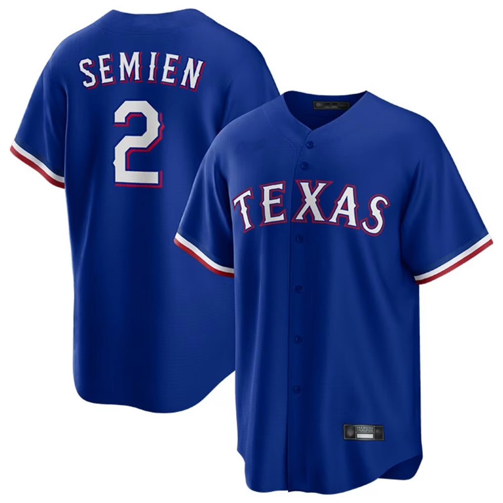MATTH T.Rangers #2 Marcus Semien Player Royal Home Game Stitched Jerseys