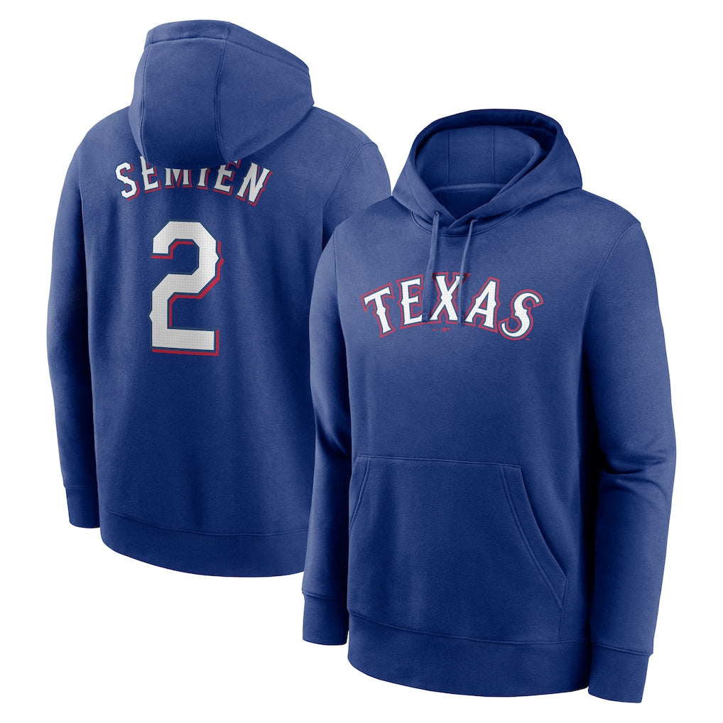 MATTH T.Rangers #2 Marcus Semien Player Royal Pullover Hoodie Stitched Jerseys