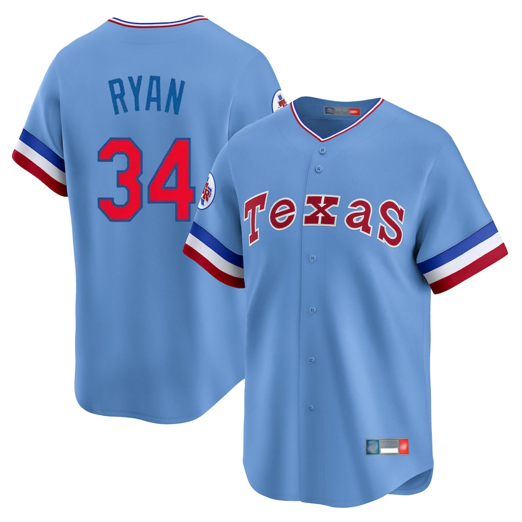 MATTH T.Rangers #34 Nolan Ryan Player Light Blue Cooperstown Collection Limited Stitched Jerseys