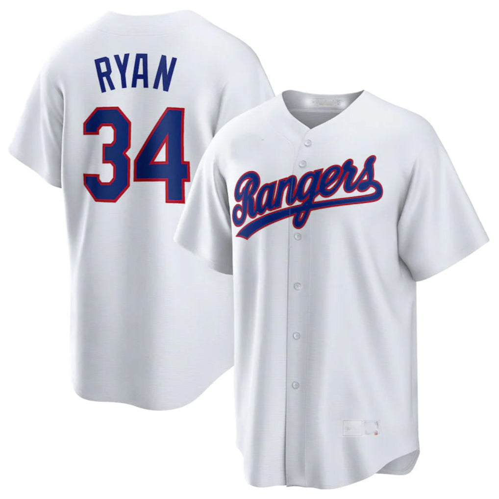 MATTH T.Rangers #34 Nolan Ryan Player White Home Game Stitched Jerseys