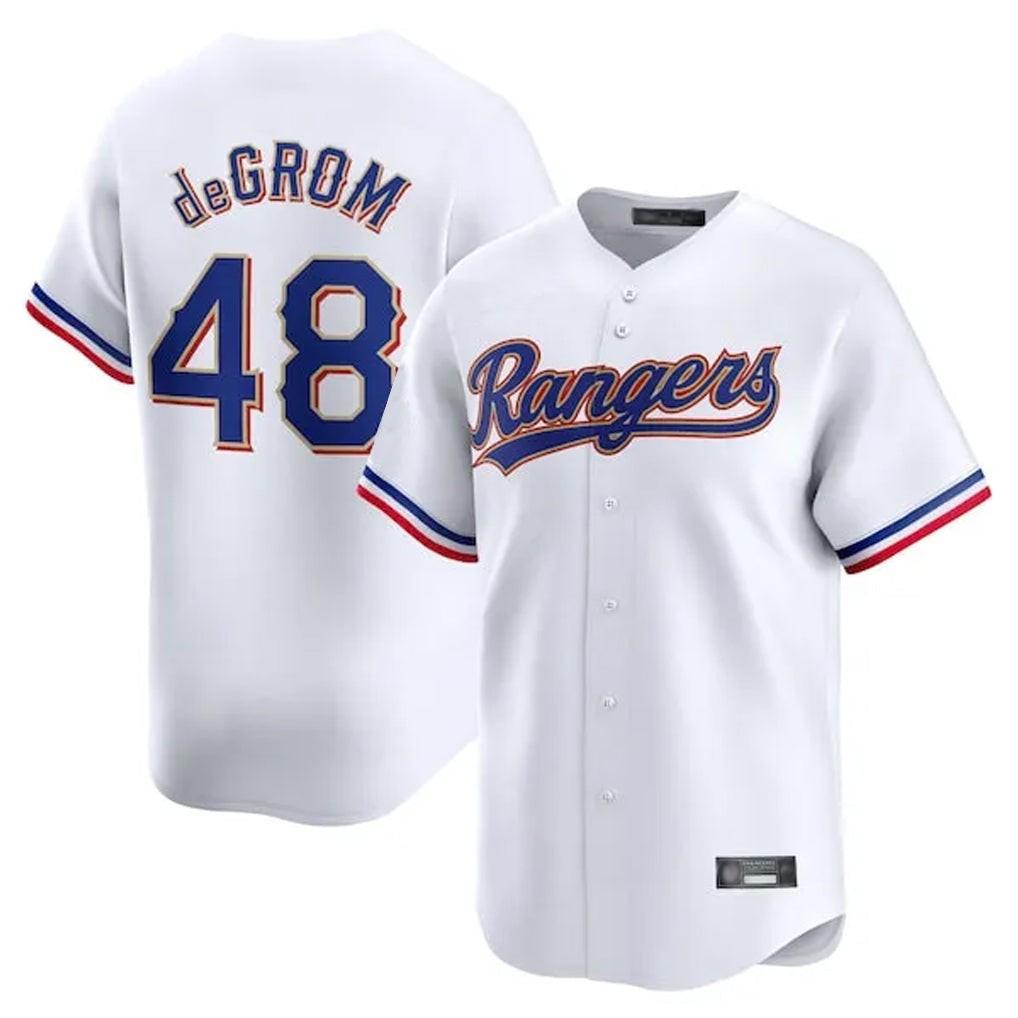 MATTH T.Rangers #48 Jacob deGrom Player White Gold Collection Limited Edition Stitched Jerseys