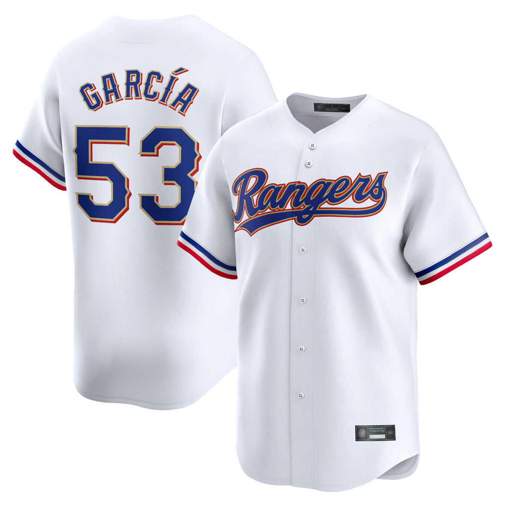 MATTH T.Rangers #53 Adolis Garcia Player Gold Home Limited White Stitched Jerseys