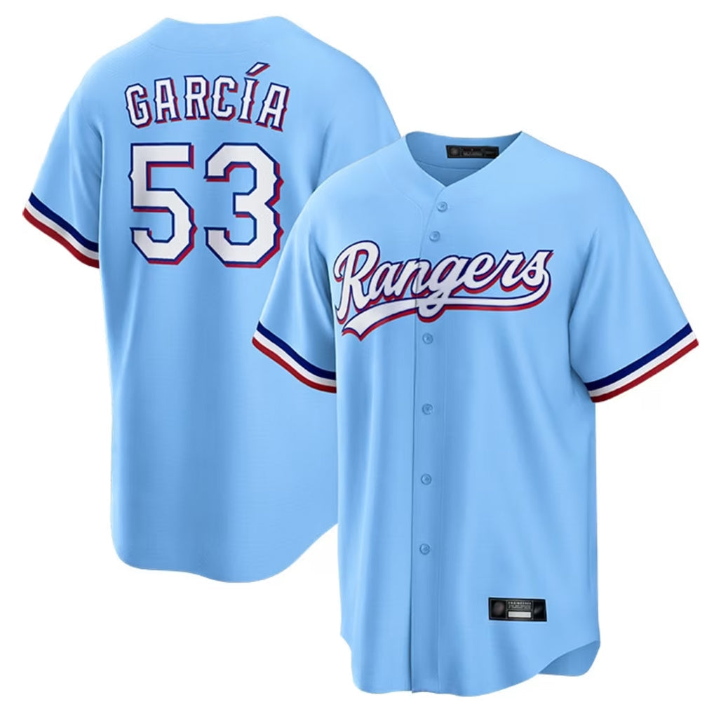 MATTH T.Rangers #53 Adolis Garcia Player Light Blue Home Game Stitched Jerseys