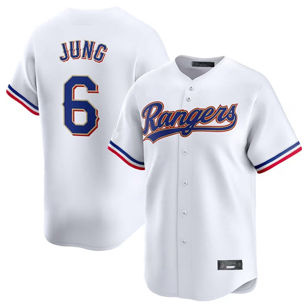 MATTH T.Rangers #6 Josh Jung Player Gold Collection Limited White Stitched Jerseys