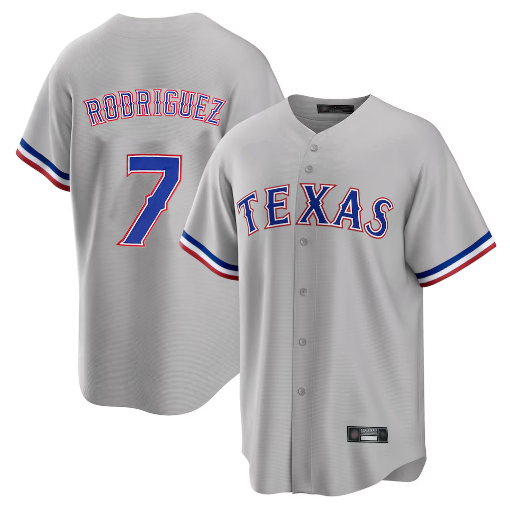 MATTH T.Rangers #7 Ivan Rodriguez Player Gray Home Game Stitched Jerseys