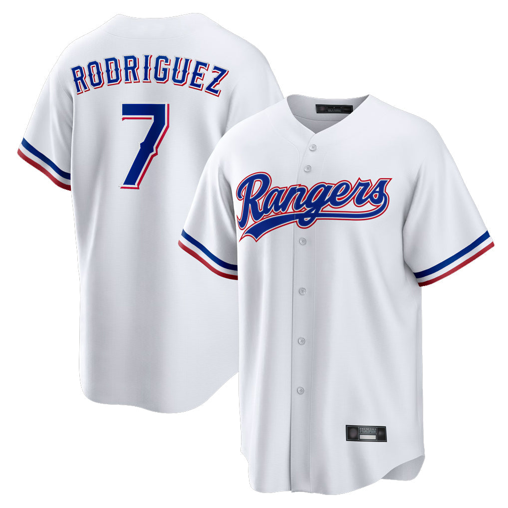 MATTH T.Rangers #7 Ivan Rodriguez Player White Home Game Stitched Jerseys