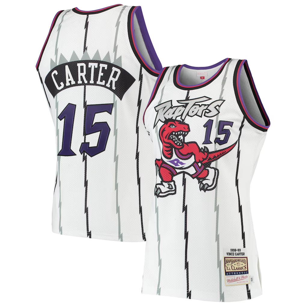 MATTH T.Raptors #15 Vince Carter Mitchell & Ness White 1998-99 Hardwood Classics Authentic Jerseys