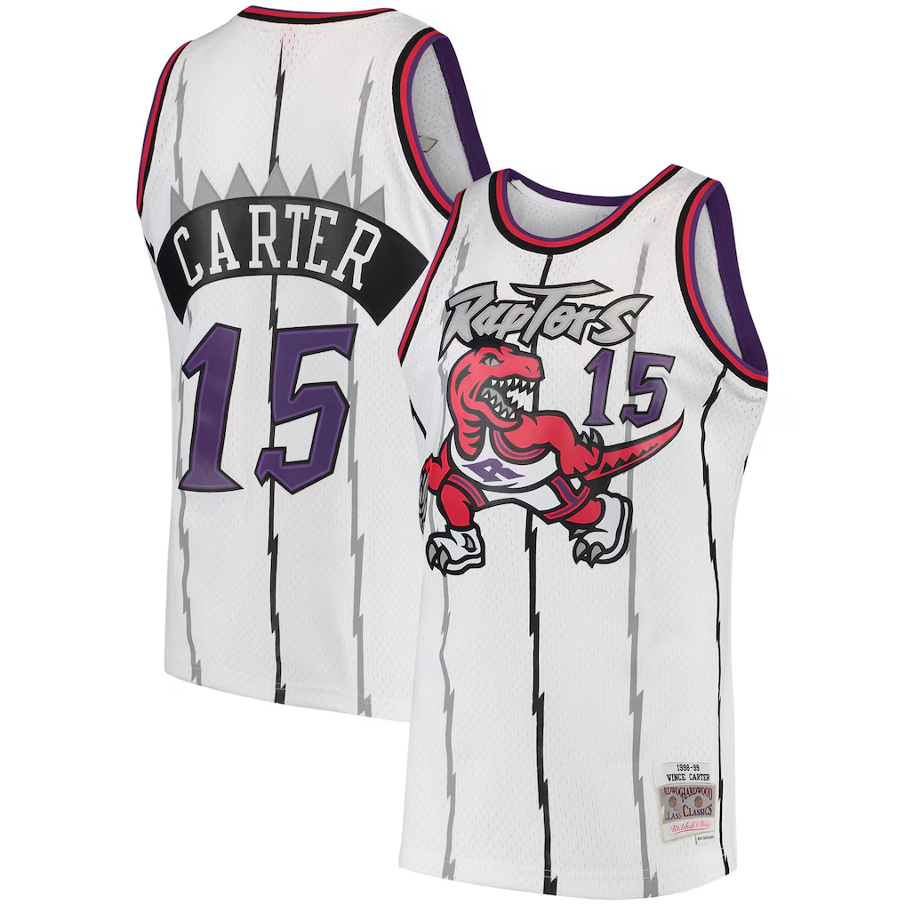 MATTH T.Raptors #15 Vince Carter Mitchell & Ness White 1998-99 Hardwood Classics Swingman Jerseys