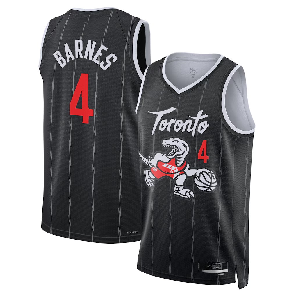 MATTH T.Raptors #4 Scottie Barnes Black 2025-26 Swingman Jerseys - City Edition