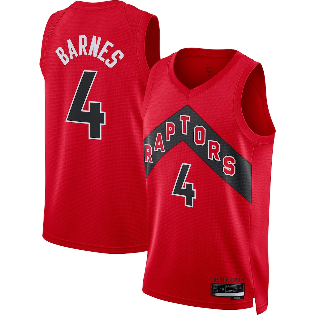 MATTH T.Raptors #4 Scottie Barnes Red Swingman Jerseys - Icon Edition