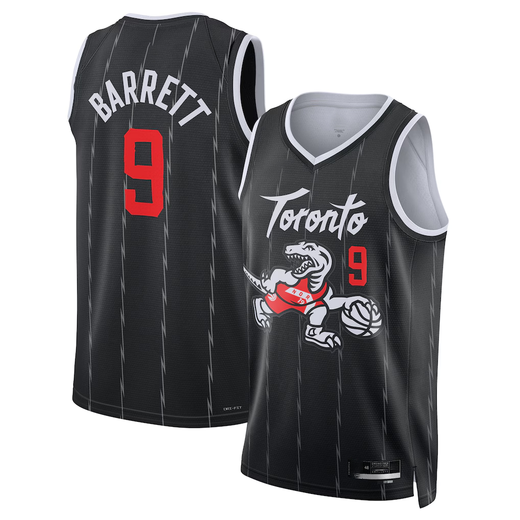 MATTH T.Raptors #9 RJ Barrett Black 2025-26 Swingman Jerseys - City Edition