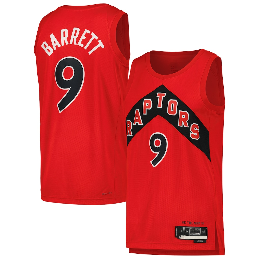 MATTH T.Raptors #9 RJ Barrett Red Swingman Player Jerseys - Icon Edition