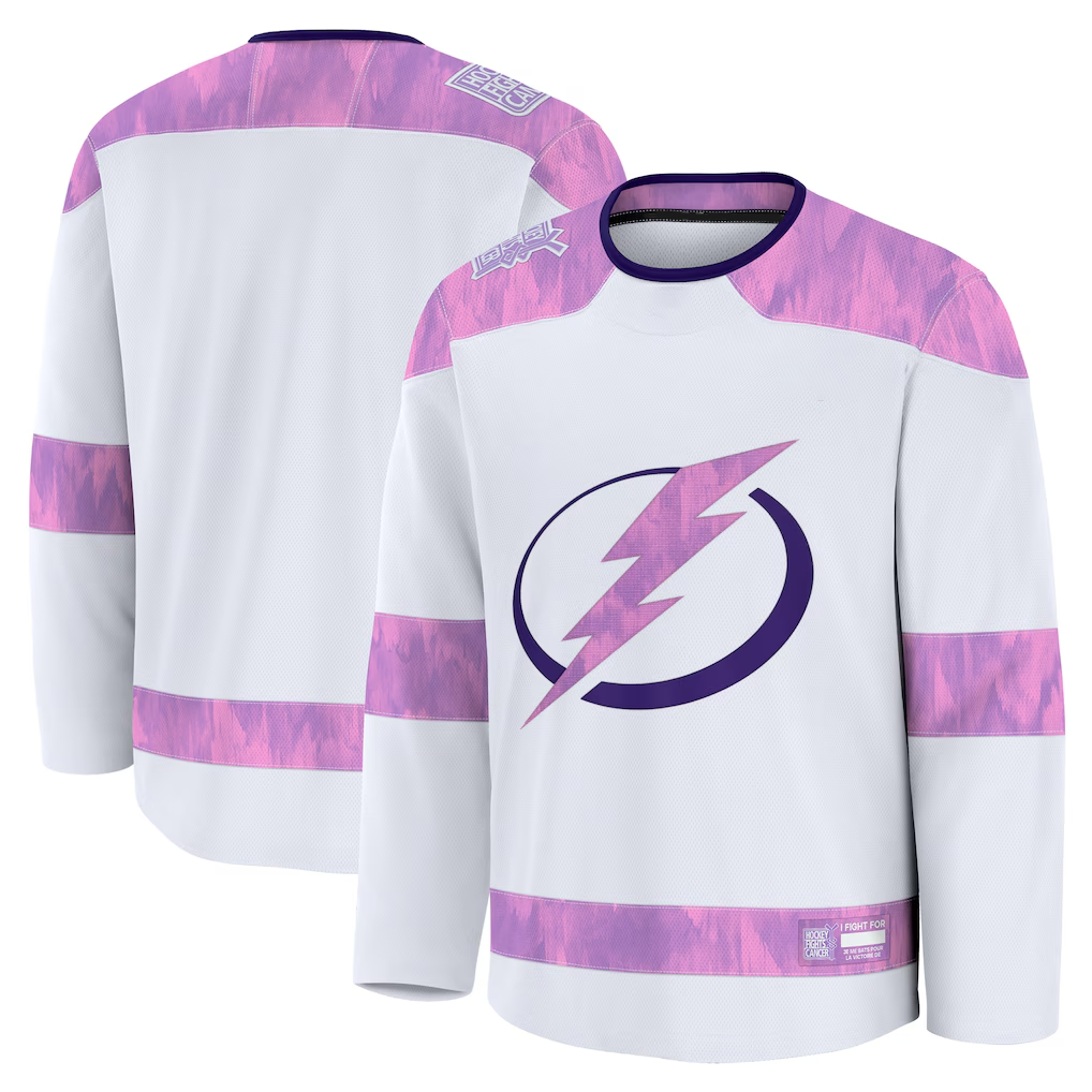 MATTH TB.Lightning White 2024 Hockey Fights Cancer Practice Jerseys