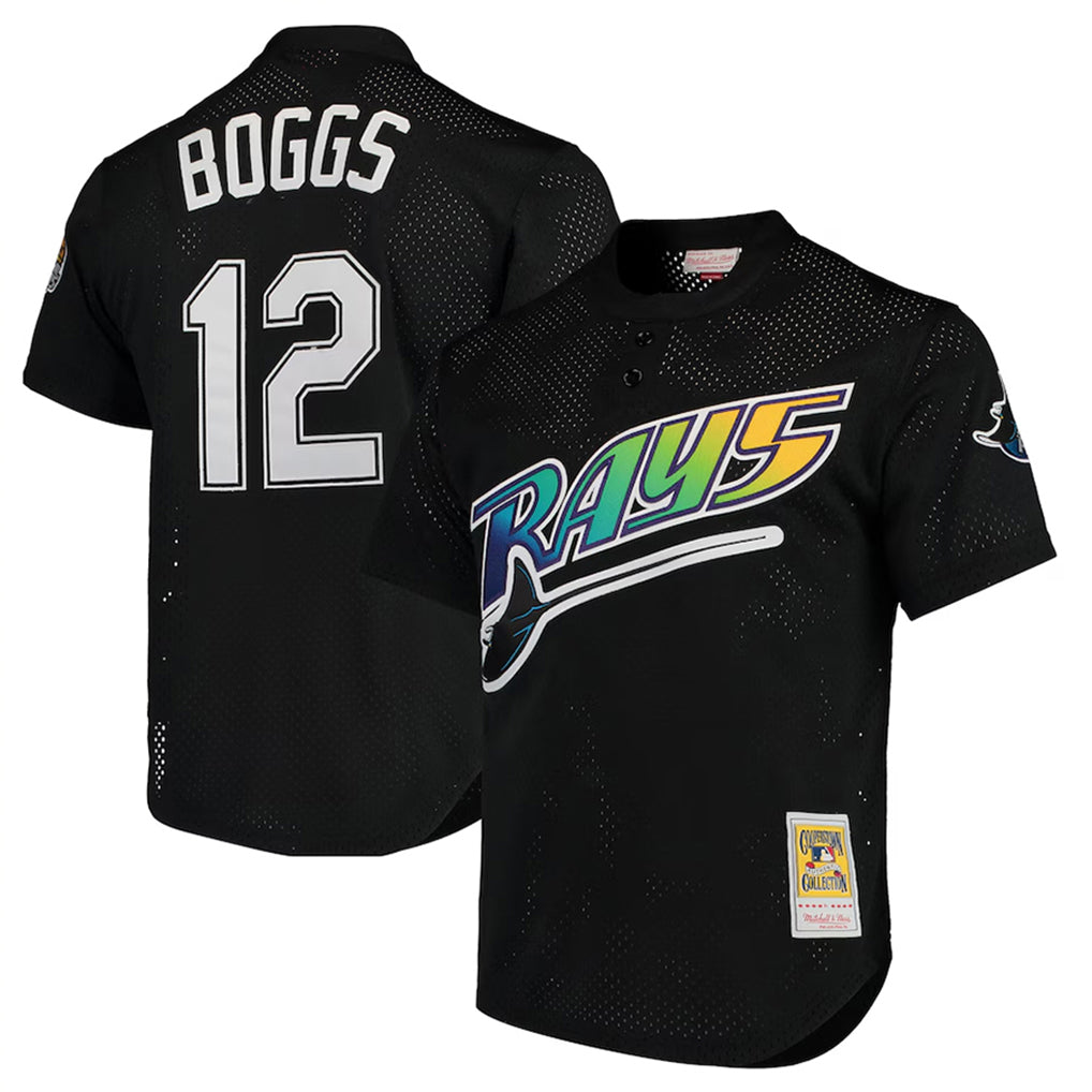 MATTH TB.Rays #12 Wade Boggs Player Black Mitchell & Ness Cooperstown Replica Stitched Jerseys