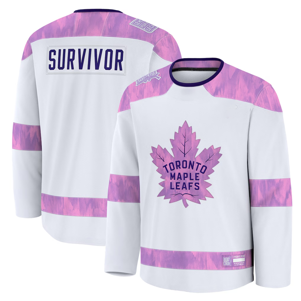 MATTH T.Maple Leafs White Hockey Fights Cancer Survivor Practice Jerseys