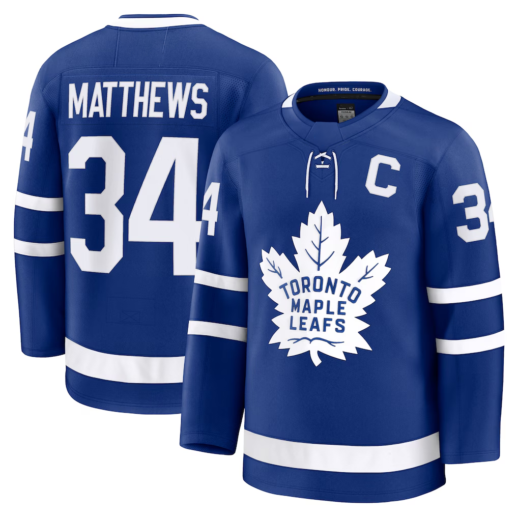 MATTH T.Maple Leafs #34 Auston Matthews Blue Captain Patch Home Premium Jerseys