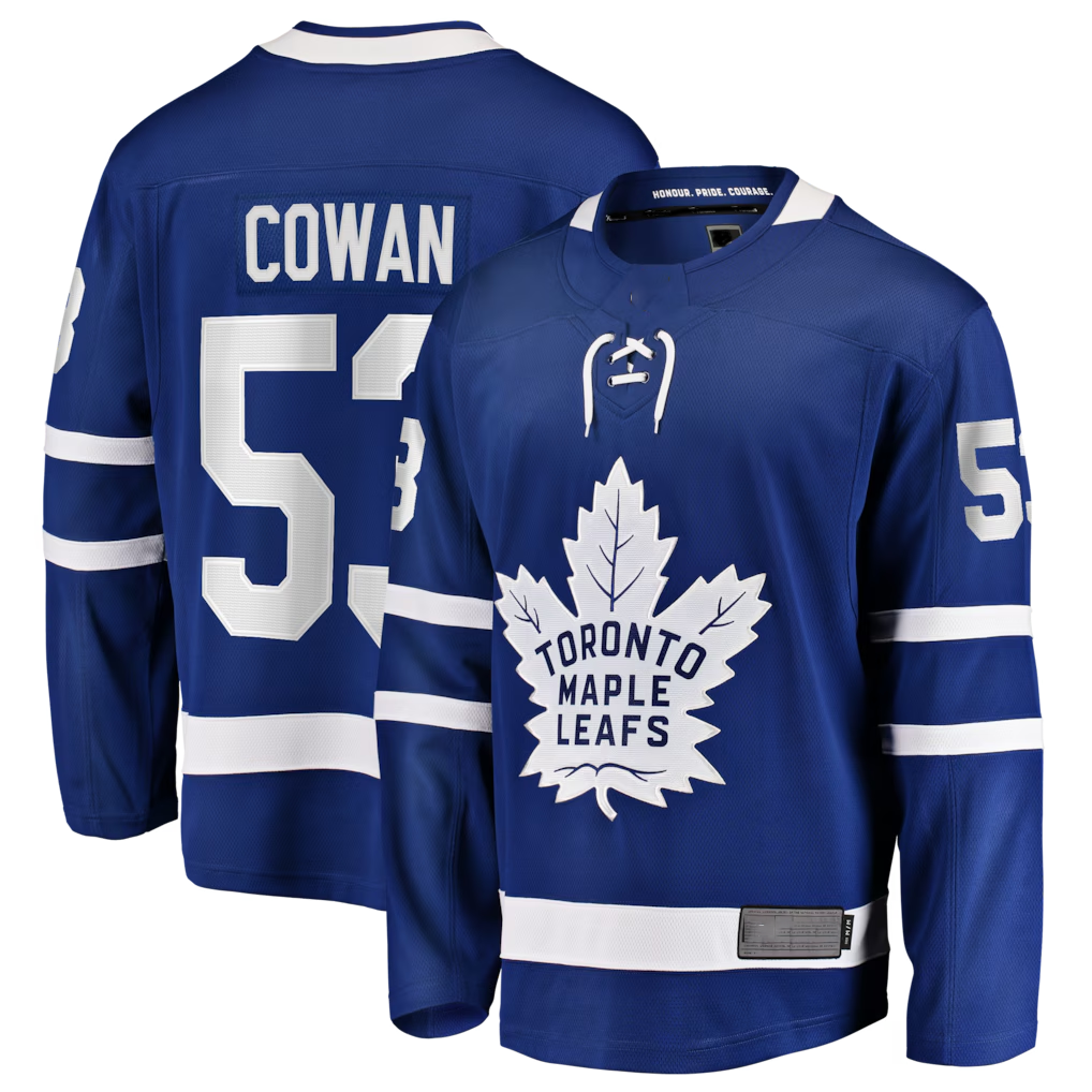 MATTH T.Maple Leafs #53 Easton Cowan Blue Home Breakaway Jerseys