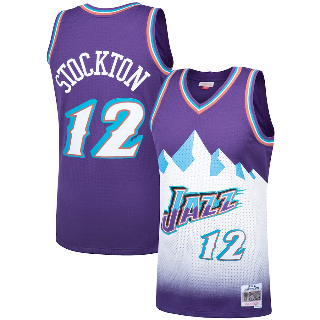 MATTH U.Jazz #12 John Stockton Mitchell & Ness Purple Hardwood Classics Swingman Jerseys