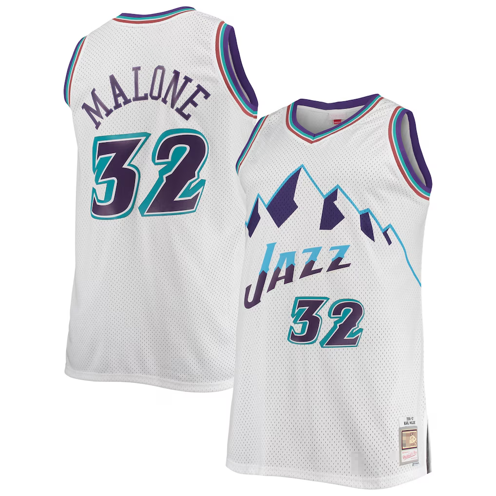MATTH U.Jazz #32 Karl Malone Mitchell & Ness White 1996-1997 Big & Tall Hardwood Classics Swingman Jerseys