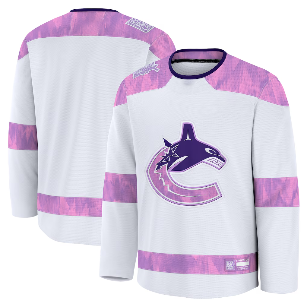 MATTH V.Canucks White 2024 Hockey Fights Cancer Practice Jerseys