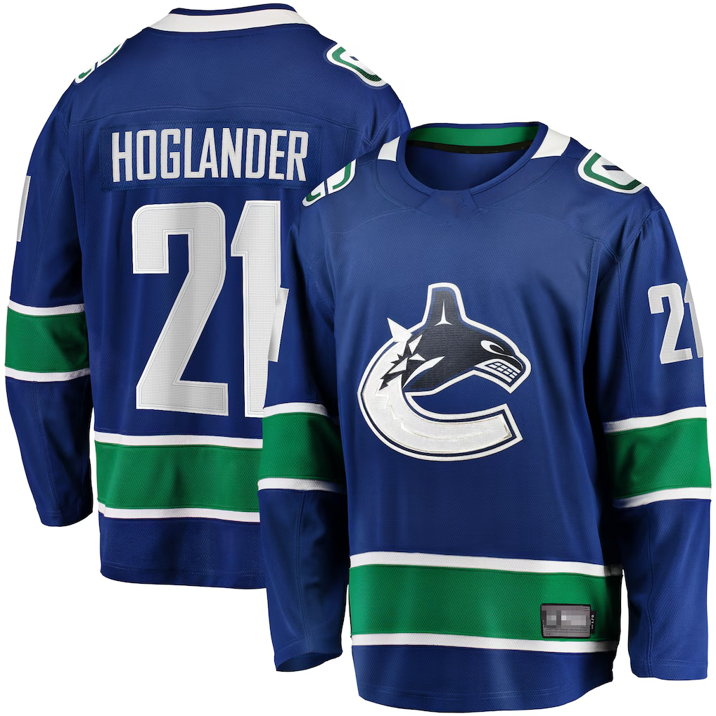 MATTH V.Canucks #21 Nils Hoglander Blue Home Premier Breakaway Player Jerseys