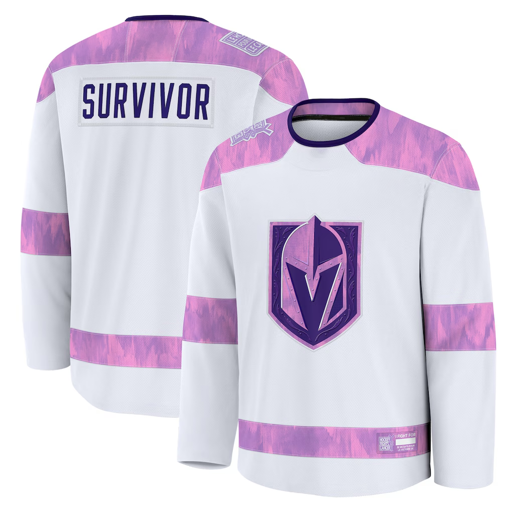 MATTH V.Golden Knights White Hockey Fights Cancer Survivor Practice Jerseys