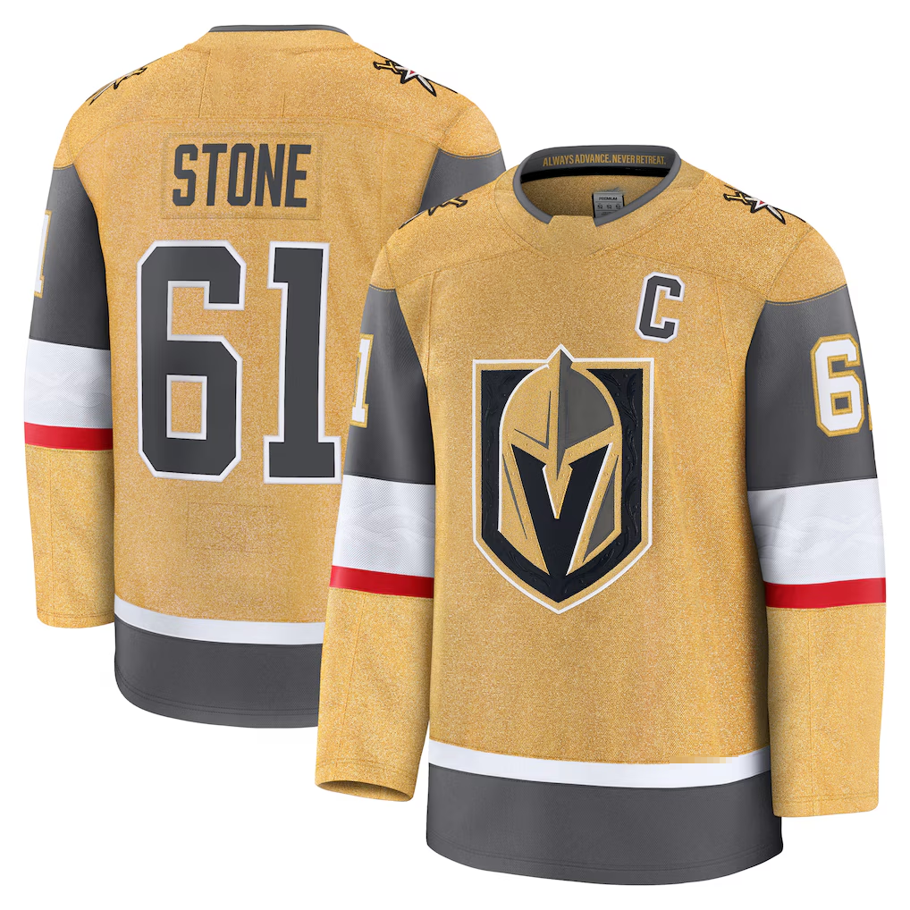 MATTH V.Golden Knights #61 Mark Stone Gold Home Premium Jerseys