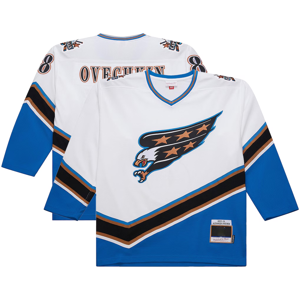 MATTH W.Capitals Alexander Ovechkin Mitchell & Ness White Big & Tall 2005-06 Power Play Jerseys